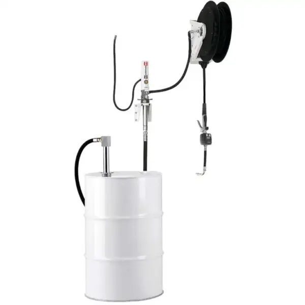 conjunto neumático para aceite con enrollador y pistola contadora para bidon o contenedor samoa 454605